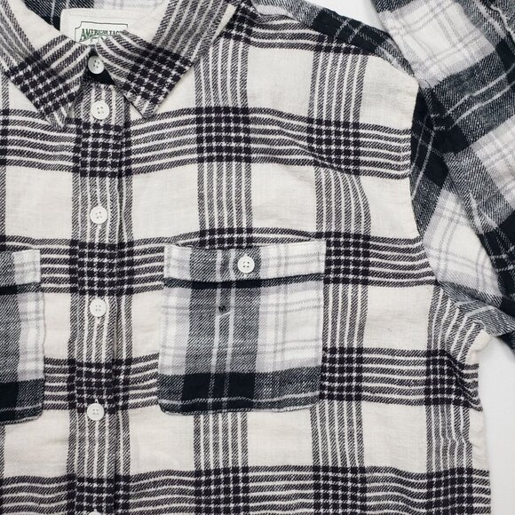American Eagle Flannel Crop Shirt Women's Medium Black & Cream Plaid Western NWT - Picture 11 of 16